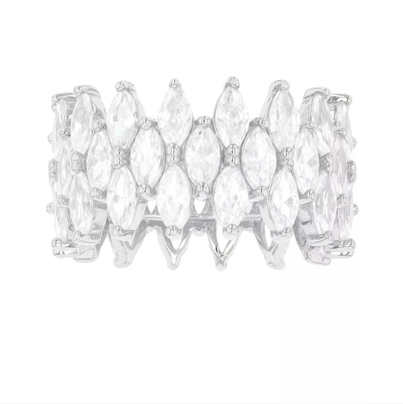 Cubic Zirconia 3-Row Marquise Cut silver Ring size 7 - Picture 1 of 12
